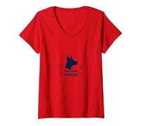 Dog is My Copilot - Aventure de Voyage pour Amoureux des Animaux T-Shirt avec Col en V, Femme, Rouge, M