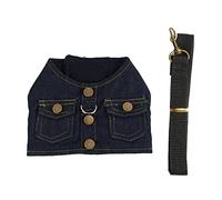 Dog Jean Jacket Harness, Small Dog and Cat Denim Vest Harness, Soft Breathable Mesh Design with Nylon Leash for Daily Walks Jogging Training Outdoor Activities (S)