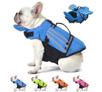 Dog Life Jacket with Chin Float,Shark Vest with Rescue Handle，Bleu：M