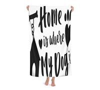 Dog Love Serviettes de bain Lettrage de motivation La maison est où mon chien est Citation d'adoption de chien avec pattes et silhouette de chien Hommes Femmes Serviette de bain absorbante à séchage r