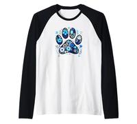 Dog Lover Dog Paw Print Floral Dog Mom Blue Flower Dog Theme Manche Raglan