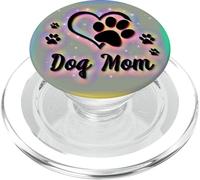 Dog Mom Gift Cute Dog Paw Print Heart Black Rainbow PopSockets PopGrip pour MagSafe