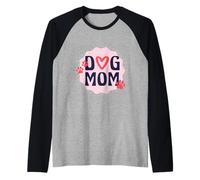 Dog Mom Heart and Paw Prints Graphic Manche Raglan