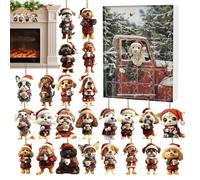 Dog Ornament Christmas Advent Countdown Calendar | 24 Days Dog Drinking Coffee Ornaments Countdown | 2D Acrylic Animal Charm for Vacation Christmas Tree Window Wall Door Car Decor Kids Adults