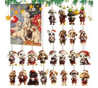 Dog Ornament Christmas Advent Countdown Calendar | 24 jours Drinking Coffee Ornaments 2D Acrylic Animal Charm For Vacation Tree Window Wall Door Car Decor Kids Adults