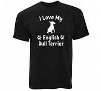Dog Owner T T-Shirts à Manches Courtes I Love My English Bull Terrier Pet Lover Cute Breed Black(X-Large)