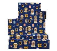 Dog Papier Cadeau - 6 Feuilles Blue Papier Cadeau - Cute Dress Up Puppies Presents And Flowers - For Anniversaire Noël Bday Party - For Pet Lovers Hommes Wohommes Enfants - Comes With Tags