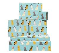 Dog Papier Cadeau - 6 Feuilles Of Puppy Papier Cadeau For Enfants Garçons Filles - Anniversaire Bday Noël - Cute Dogs With Party Hats Blue - Comes With Tags By Central 23