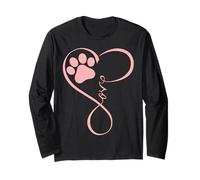 Dog Paw Pink Heartbeat Love Dogs for Pet Dog Mom Girls Women Manche Longue