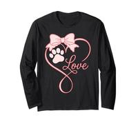 Dog Pawprint Coquette Bow Love Cute Paw Print Aesthetic Dogs Manche Longue