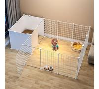 Dog Pen Indoor - Cat Cage Rabbit Pen, En Métal Pet Playpen Cats Exercise Pen Crate Cage Kennel Dog Pliable Pour Cochons D’inde, Lapin, Gerbille, Chiot, Bricolage Metal Wire Ya, White, 165*111*47cm