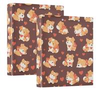 Dog Pixel Art Lot de 200 classeurs ronds de 1 et 1/2 pouces avec pochette de rangement Kaki