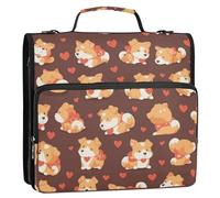 Dog Pixel Art Valentine Cartoon Kaki 3 anneaux Sac à dos zippé avec bandoulière et poche zippée Organiseur de documents pour l'école et le bureau