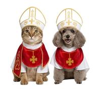 Dog Pope Costume, Cat Pope Costume, Pope Hat Costume for Cat/Dog, Mini Craft Costume, Including Hats and Embroidered Robe for Pet Parties Festival Celebrations and Entertainment (S)