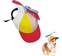 Dog Propeller Hat, Rainbow Helicopter Top Funny Pet Cap, Adjustable Pet Cap with Ear Holes, Cute Pet Supplies Baseball Hats for Small Medium Large Dogs (Red, M)