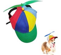 Dog Propeller Hat, Rainbow Helicopter Top Funny Pet Cap, Adjustable Pet Cap with Ear Holes, Cute Pet Supplies Baseball Hats for Small Medium Large Dogs (Green, S)