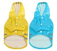 Dog Raincoat 2 Pack | Weatherproof Hooded Coat with Reflective Stripe for Protection | Thin PU Fabric for Small/Medium Dogs | Yellow & Blue Pet Rainwear (L)