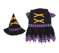 Dog Seasonal Costume with Hat | Black Purple Witch Dress for Small Dogs/Cats | Adjustable Outfit for Parties/Christmas/Photography | Warm & Sun Protection Pet Clothes (S)