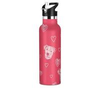 Dog Simple Line Art Valentine Cartoon Bouteille d'eau isotherme sans BPA réutilisable 591 ml avec couvercle à paille pour garder au chaud et au froid pour le sport, les voyages et l'école