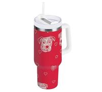 Dog Simple Line Art Valentine Gobelet sous vide de 1200 ml avec couvercle à paille - Bouteille d'eau en acier inoxydable à large goulot - Tasse à café pour eau, thé glacé ou café