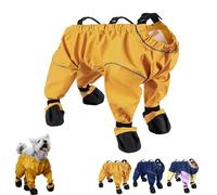 Dog Snow Suit with Attached Boots, Dog Suspender Boots,Waterproof Anti-Slip Paw Protector Leggings, Adjustable Suspenders for Snow and Rain Days Small to Medium Dogs (Yellow,S)
