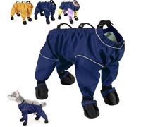 Dog Snow Suit with Attached Boots, Dog Suspender Boots,Waterproof Anti-Slip Paw Protector Leggings, Adjustable Suspenders for Snow and Rain Days Small to Medium Dogs (Blue,XS)