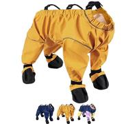 Dog Snowsuit with Attached Boots, Waterproof Anti Slip Adjustable Suspenders Dog Snowsuit with Boots for Winter Snow Rain & Outdoor Walking (Yellow,Small)
