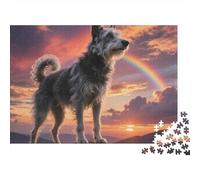 Dog Standing Sunset 100% Recycled Cardboard Dog with Rainbow Sunset 1000 Piece Puzzle for Adults The Impossible Challenge Fun Present 70x50cm/1000pcs