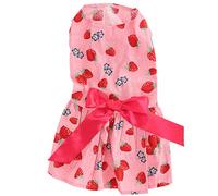 Dog Summer Dress | Sleeveless Polyester Skirt with Bow | Cute Pet Clothes for Party/Daily Use/Photos | Easy on & Off (XZD231 Strawberry XS)