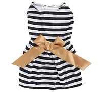 Dog Summer Dress | Sleeveless Polyester Skirt with Bow | Cute Pet Clothes for Party/Daily Use/Photos | Easy on & Off (XZD294 Black and White Strips M)
