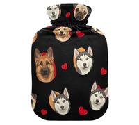 Dog Sweet Heart Bouillotte avec housse en velours pour compresse chaude et froide Noir Taille S