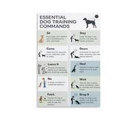 Dog Trainer Hand Signals Chart: Visual Cues & Commands Poster, Canvas Wall Art for Training Room & Home Office(Framed,08x12inch(20x30cm))