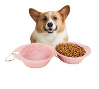 Dog Travel Bowl, Double Foldable Pet Food, 11.81x5.28x1.97 inches Silicone Feeding Container for Puppies Kittens Walking Hiking Camping Travel