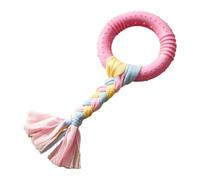 Dog Tug-of-War Toy, Rubber Ring with Braided Cloth Strips, Interactive Chew | Durable TPR rubber ring with braided strips, designed for interactive play and dental care Red