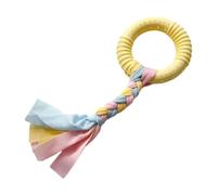 Dog Tug Toy, Rubber Ring with Braided Cloth Strips for Small Medium Dogs | Durable TPR Ring, Teeth Cleaning Texture, Interactive Play, Fits Small Medium Dogs, Macaron Colors Yellow