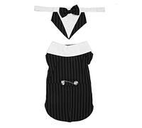 Dog Tuxedo Suit | Vertical Stripe Formal Attire for Weddings/Autumn Festivals/Birthday Parties | Classic Pet Tux with Bow Tie | Comfortable Sizing for Small & Medium Dogs (L)