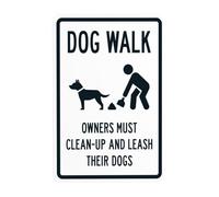 Dog Walk Owners Must Clean Up and Leash Their Dogs Panneau d'avertissement en métal pour le travail, la maison, l'extérieur, l'intérieur, le garage, le mur de rue, décoration personnalisée 20,3 x 30,5