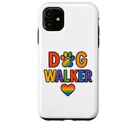 Dog Walker LGBTQ Rainbow Paw Heart Coque pour iPhone 11