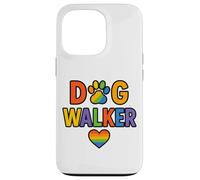 Dog Walker LGBTQ Rainbow Paw Heart Coque pour iPhone 13 Pro