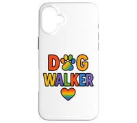Dog Walker LGBTQ Rainbow Paw Heart Coque pour iPhone 16 Plus