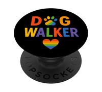 Dog Walker LGBTQ Rainbow Paw Heart PopSockets PopGrip Adhésif