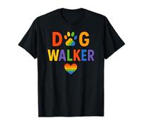 Dog Walker LGBTQ Rainbow Paw Heart T-Shirt