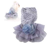 Dog Wedding Dress | Sequined Princess Bubble Skirt with Gauze Hemline | Small Pet Clothes for Parties/Photos/Gatherings | Gold & Grey, XS to XL (L)
