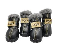 Dog Winter Boots 4PCS, Rain Snow Plush Pet Booties Small Puppy Shoes, Waterproof Winter PU Leather Snow Shoes for Puppy Dogs