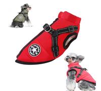 Dog Winter Coat, 3 in 1 Winter Jacket for Dogs, Furry Dog Jacket with Harness, Waterproof Windproof Pet Snow Jackets for Small Medium Large Dogs (Red,5XL)