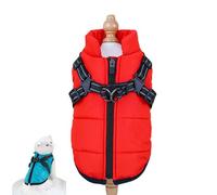 Dog Winter Coat with Harness, Dog Winter Coat with Harness, 3 in 1 Cold Jacket Zipper, Waterproof Windproof Dogs Snow Jacket for Small Medium Large Dogs (Red,XX-Large)