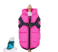 Dog Winter Coat with Harness, Dog Winter Coat with Harness, 3 in 1 Cold Jacket Zipper, Waterproof Windproof Dogs Snow Jacket for Small Medium Large Dogs (Rose Red,XX-Large)