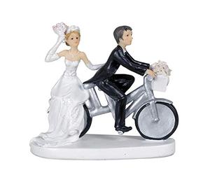 Doge Couple de mariés à Vélo en résine, Epouse à l'arrière de la Bicyclette, 11,5x13cm, déco Mariage