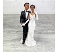 Doge Grand Couple de Mariés Noirs en Résine se Tenant la Main, 20 x 8,5 cm, Figurines métisse de Couleur pièce montée et Mariage