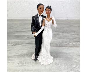 Doge Grand Couple de Mariés Noirs en Résine se Tenant la Main, 20 x 8,5 cm, Figurines métisse de Couleur pièce montée et Mariage